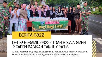 Detik Detik Buka Puasa, Koramil 0822/11 Dan SMPN 2 Tapen Bagikan Takjil Gratis