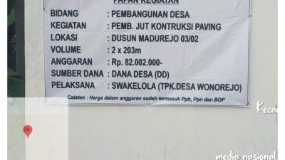 Dugaan Kuat Mark Up Garapan DD Dusun Madurejo Desa Wonorejo,Dibackingi Oknum Wartawan dan LSM