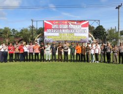 Kodim 0422/Lampung Barat Hadiri Apel Gelar Pasukan Operasi Lilin Krakatau 2024 di Polres