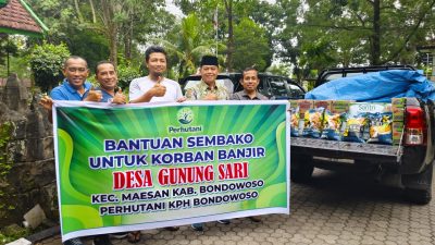 ADM PERUM PERHUTANI KPH BONDOWOSO, SALURKAN BANTUAN SEMBAKO UNTUK WARGA TERDAMPAK BANJIR BANDANG