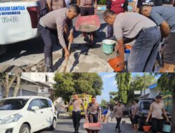 Polres Bondowoso Laksanakan Penambalan Jalan dalam Rangka Hari Bhayangkara ke-79