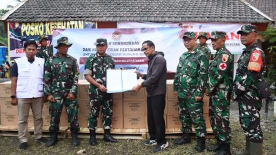 Danrem 083/Baladhika Jaya Salurkan Bantuan Obat-Obatan dari Menteri Pertahanan RI untuk Korban Erupsi Gunung Semeru