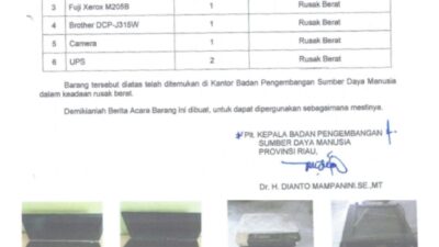 BPSDM Riau Klarifikasi Temuan BPK 2024, Aset yang Sempat Tak Diketahui Kini Ditemukan Rusak Berat