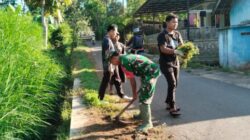 Babinsa Binakal Serma Juwiyanto Pimpin Kerja Bakti 800 Meter Bersama Mahasiswi KKN