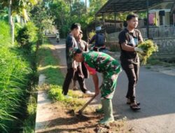 Babinsa Binakal Serma Juwiyanto Pimpin Kerja Bakti 800 Meter Bersama Mahasiswi KKN