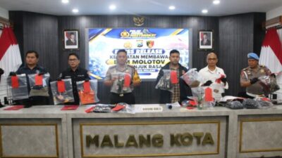 Polresta Malang Kota Gagalkan Rencana Kerusuhan Pasca – Aksi Damai,12 Tersangka dan 4 Bom Molotov Diamankan
